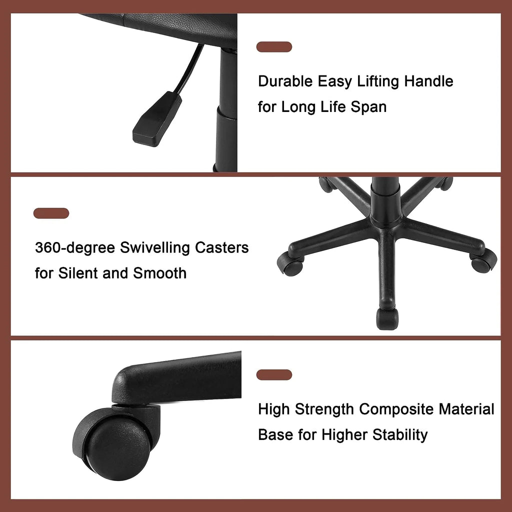 VECELO Armless Office Chair, Low-Back Adjustable Height, Black U485