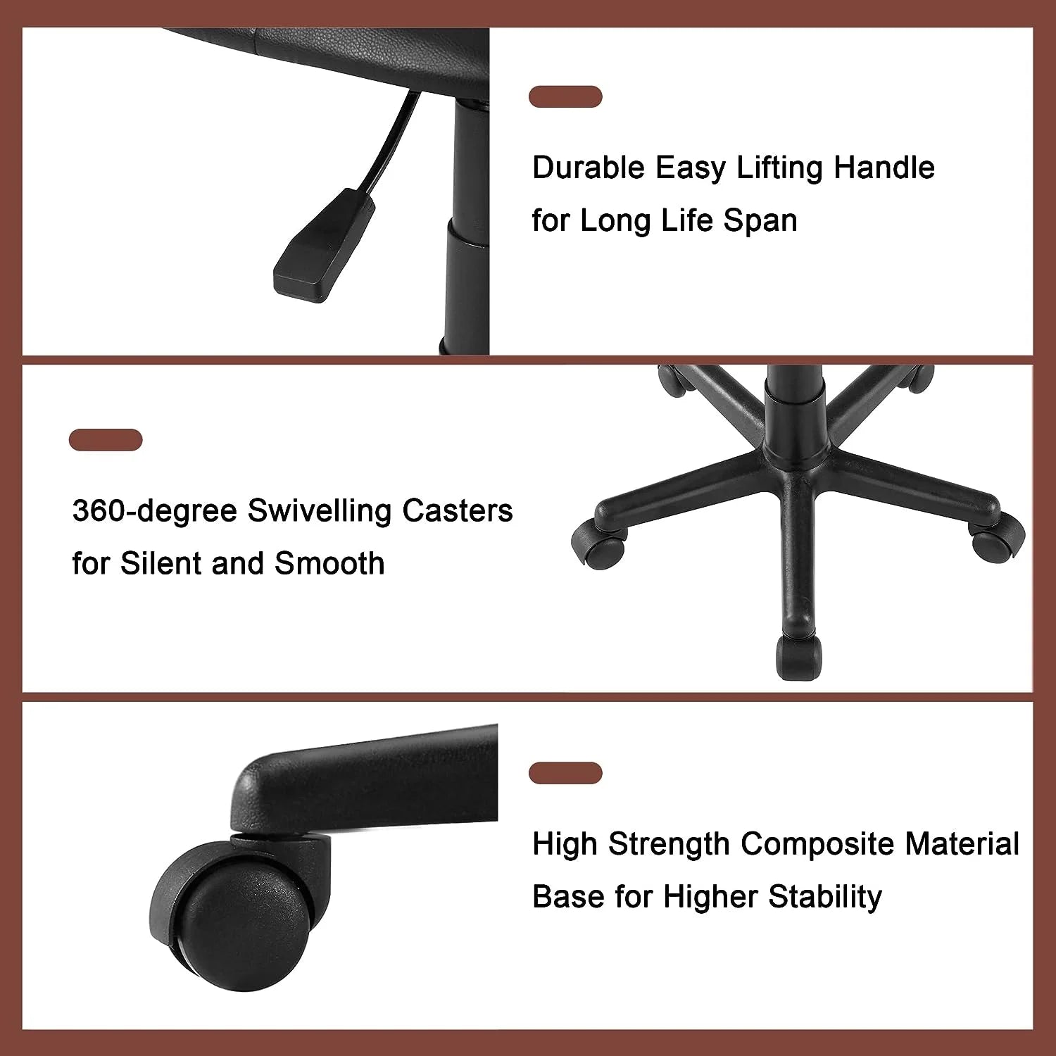 VECELO Armless Office Chair, Low-Back Adjustable Height, Black U485