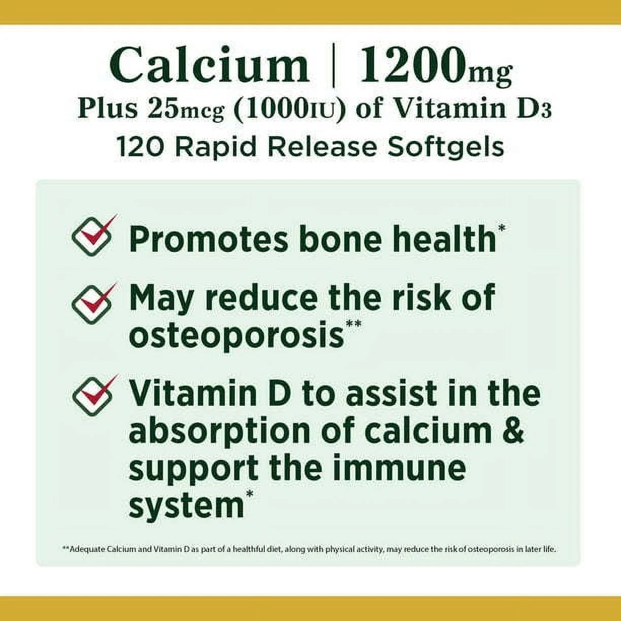 Nature's Bounty Calcium + Vitamin D3 Softgels, 1200 mg, 120 Count S142