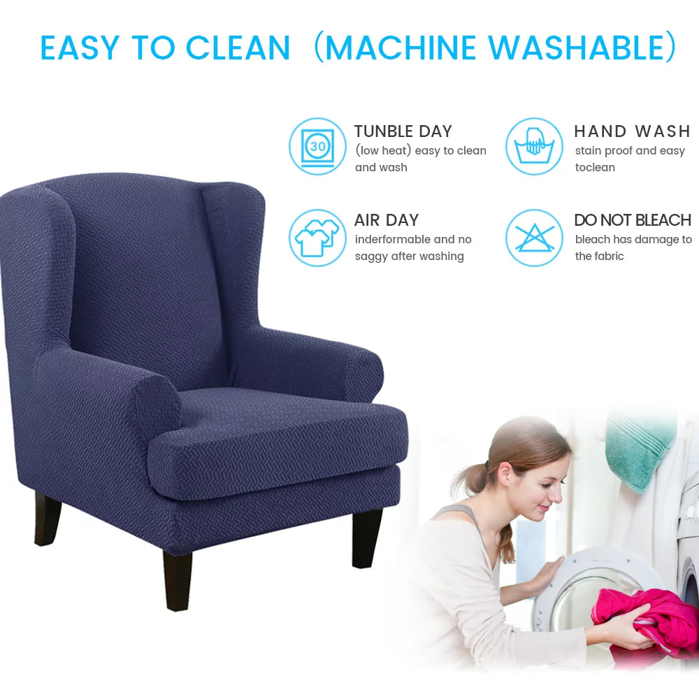 Jacquard Wingback Chair Covers, 2 Piece Stretch Slipcovers I946