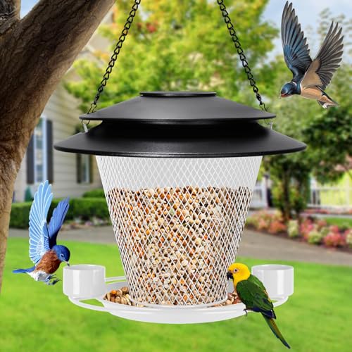 Red Metal Hanging Bird Feeder for Outdoors K14119