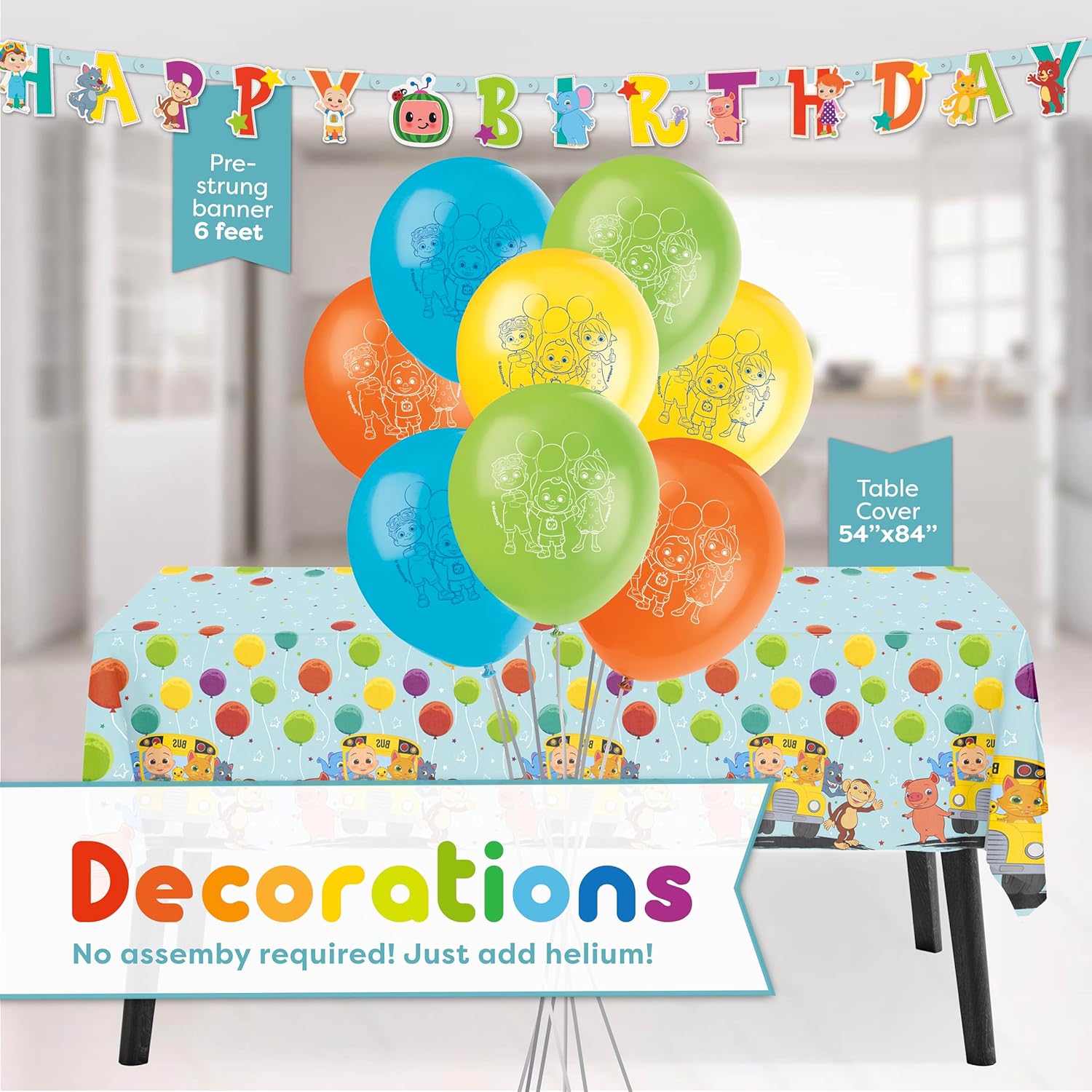 CoComelon Birthday Party Supplies Backdrop Balloons Tablecloth Plates Napkins Forks Sticker M58483