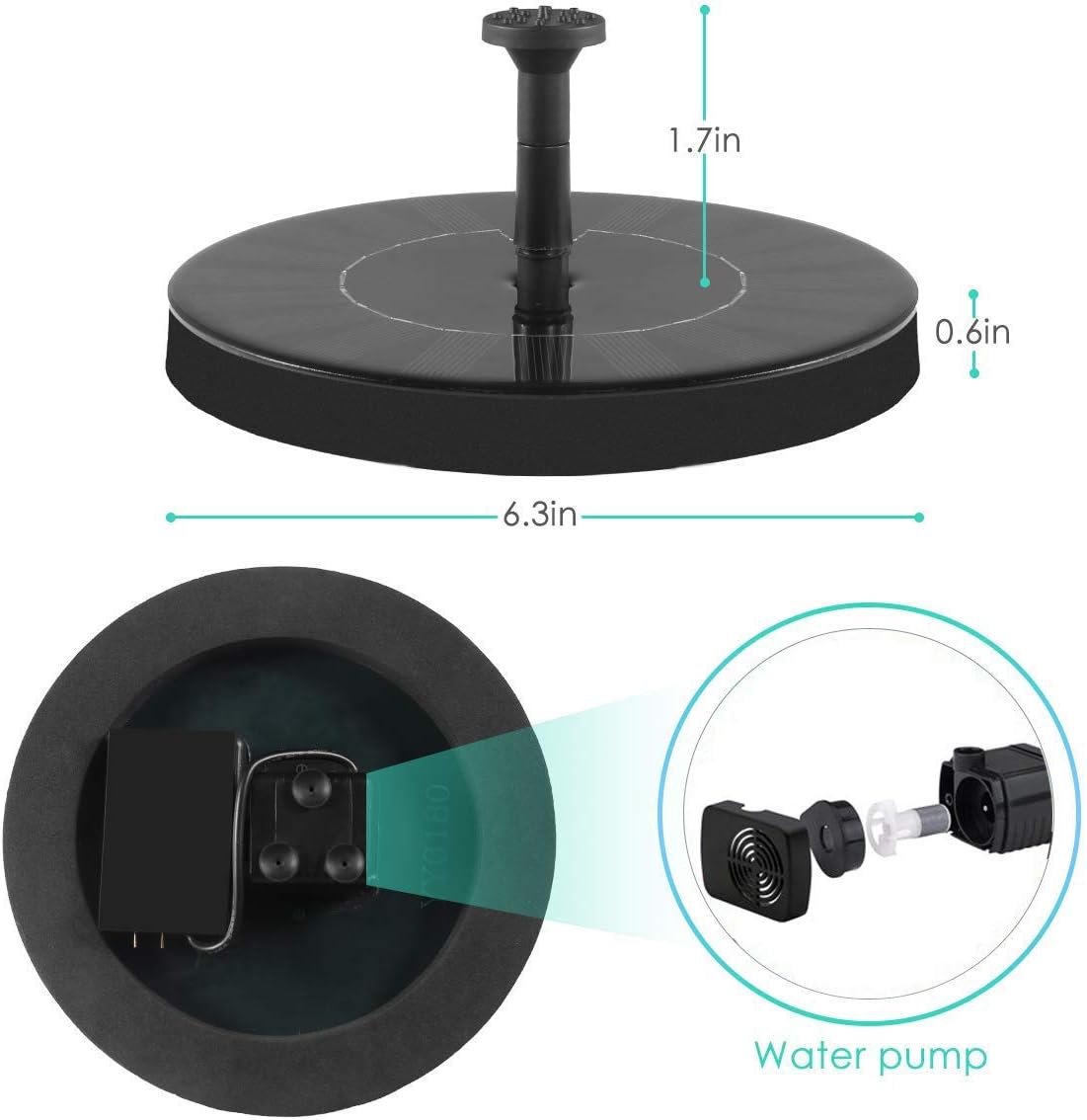 Solar Fountain Water Pump for Bird Bath, 1.5W Free Standing Panel Kit L300