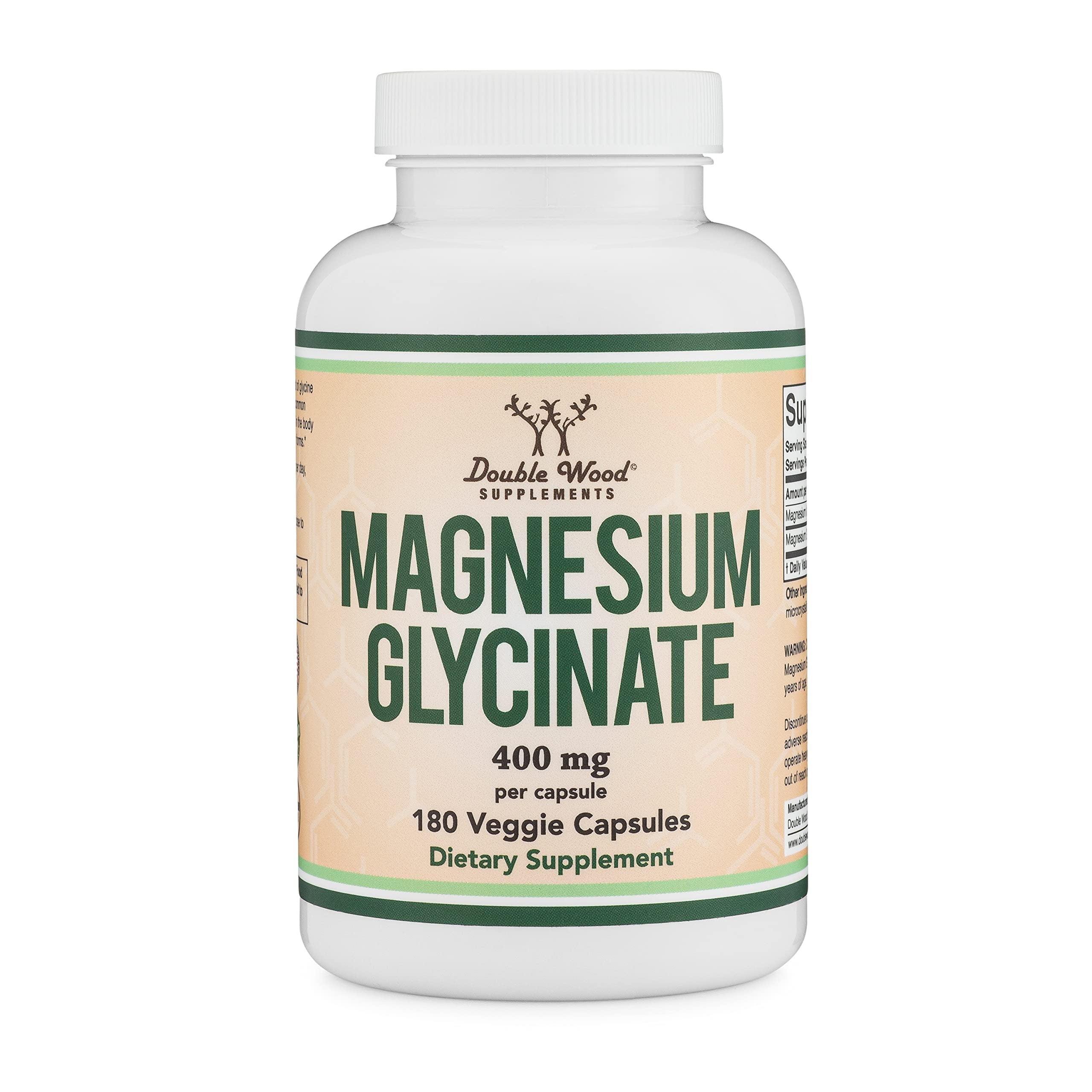 Magnesium Glycinate 400mg, 180 Capsules by Double Wood Supplements Q900