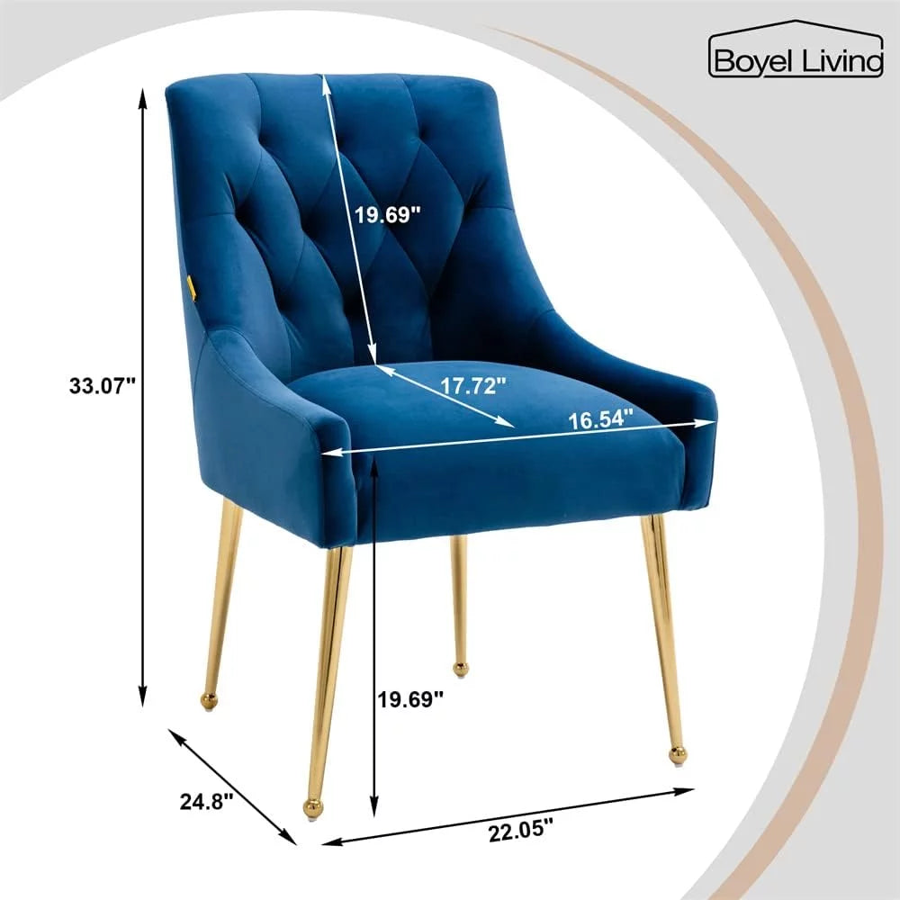 Boyel Living Velvet Upholstered Dining Chair Set of 2 with Gold Legs, Navy Blue F365