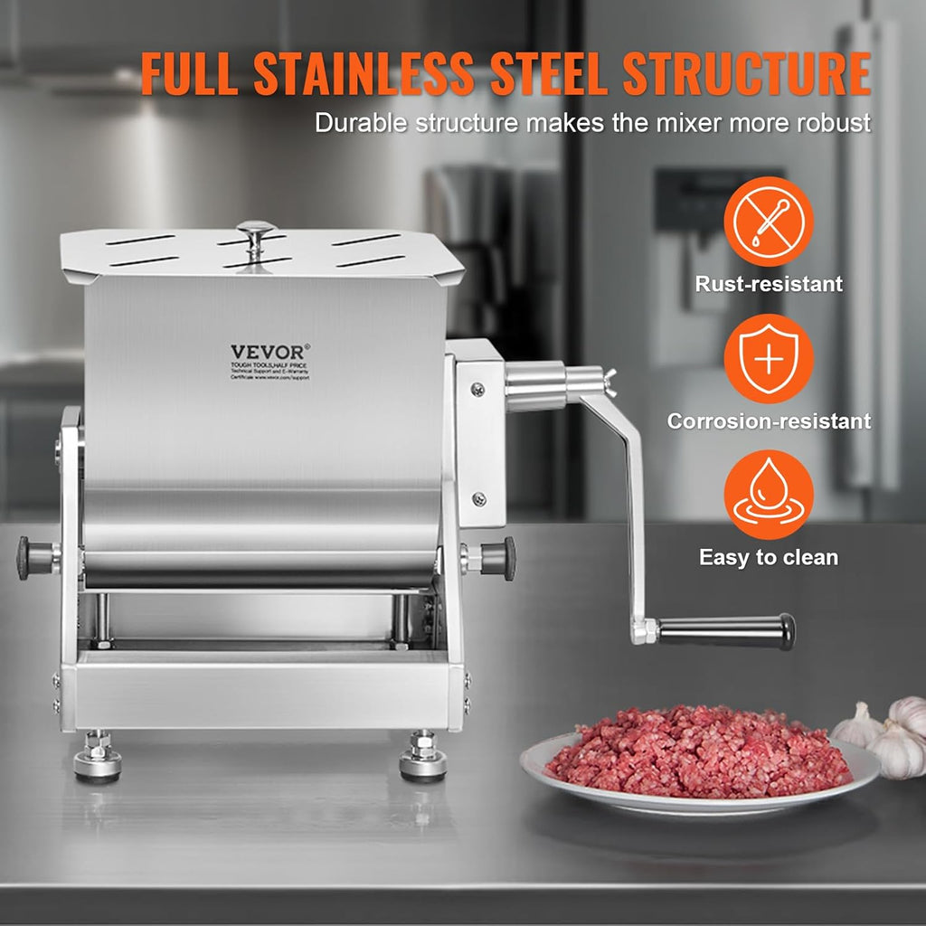 VEVOR Manual Meat Mixer, 30 lb Capacity, Stainless Steel Tilt Tank U2154