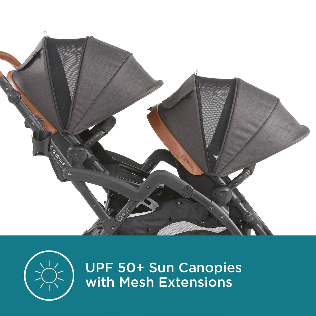 Contours Curve V2 Double Tandem Stroller, Black Herringbone B188895