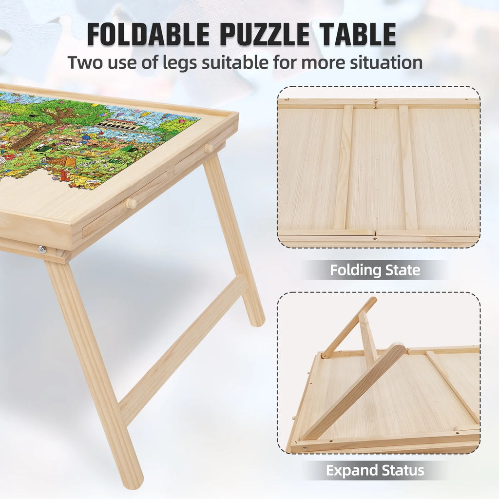 1500 Piece Wooden Jigsaw Puzzle Board Table with Folding Legs and 4 Drawers J127