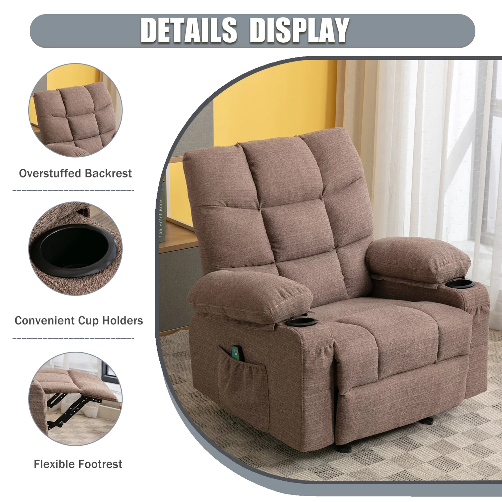 Big and Tall Manual Rocking Recliner with Cup Holders and USB Ports B315