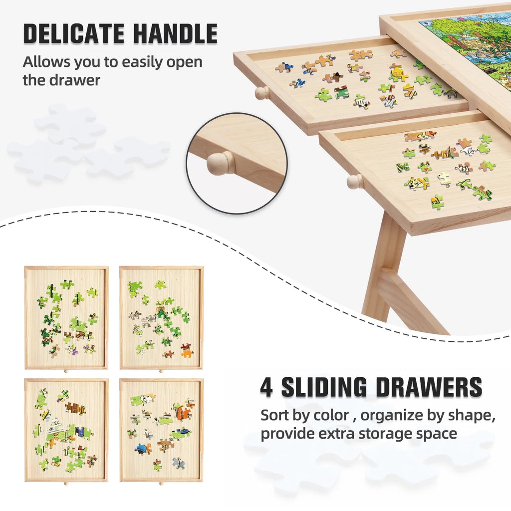 1500 Piece Wooden Jigsaw Puzzle Board Table with Folding Legs and 4 Drawers J127