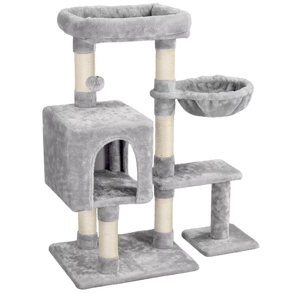 Topeakmart 38" Cat Tree with Condo Perch Basket Scratchers, Light Gray I7770