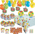CoComelon Birthday Party Supplies | CoComelon Party Decorations for Girls or Boys | 1st or 2nd Birthday Theme | Decoration Kit, Balloons, Tablecloth, Plates, Napkins, Candles | Serves 16 Guests