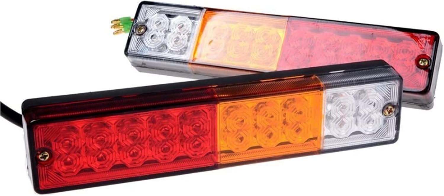 20-LED Truck Trailer Tail Light Turn Signal Reverse Brake Light, Stop Rear Flash Lamp,3W 12V Red-Amber-White Waterproof (Pack of 2)