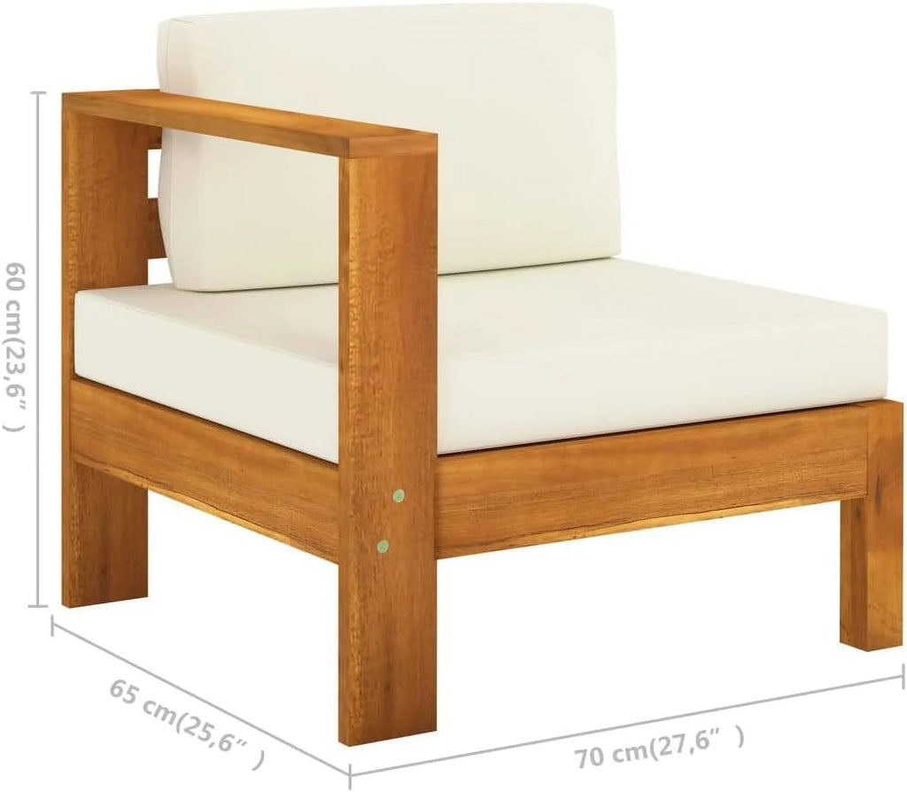 6 Piece Patio Lounge Set with Cream White Cushions Acacia Wood Outdoor Table U381