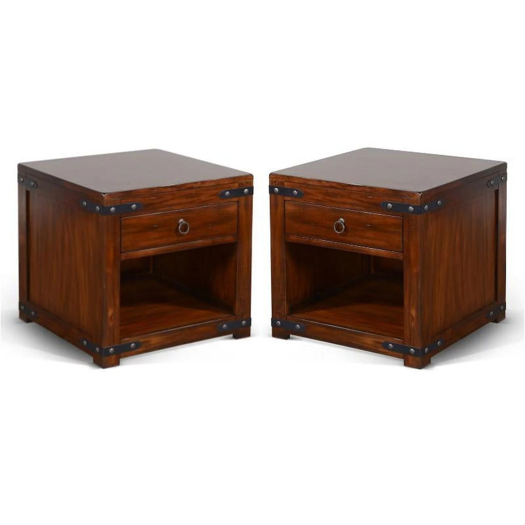 Home Square Santa Fe 24" Traditional Wood End Table in Dark Chocolate - Set of 2