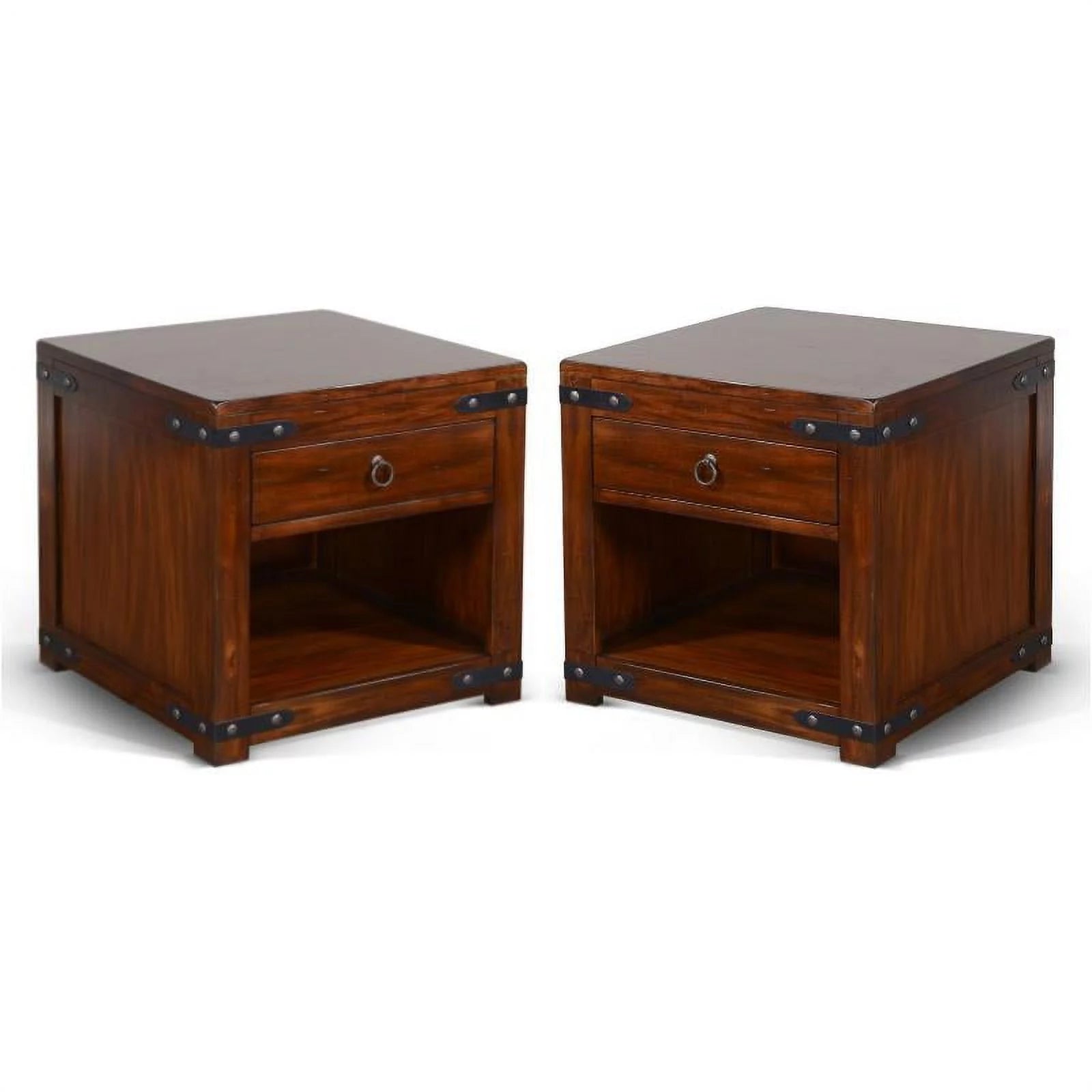 Home Square Santa Fe 24" Traditional Wood End Table in Dark Chocolate - Set of 2