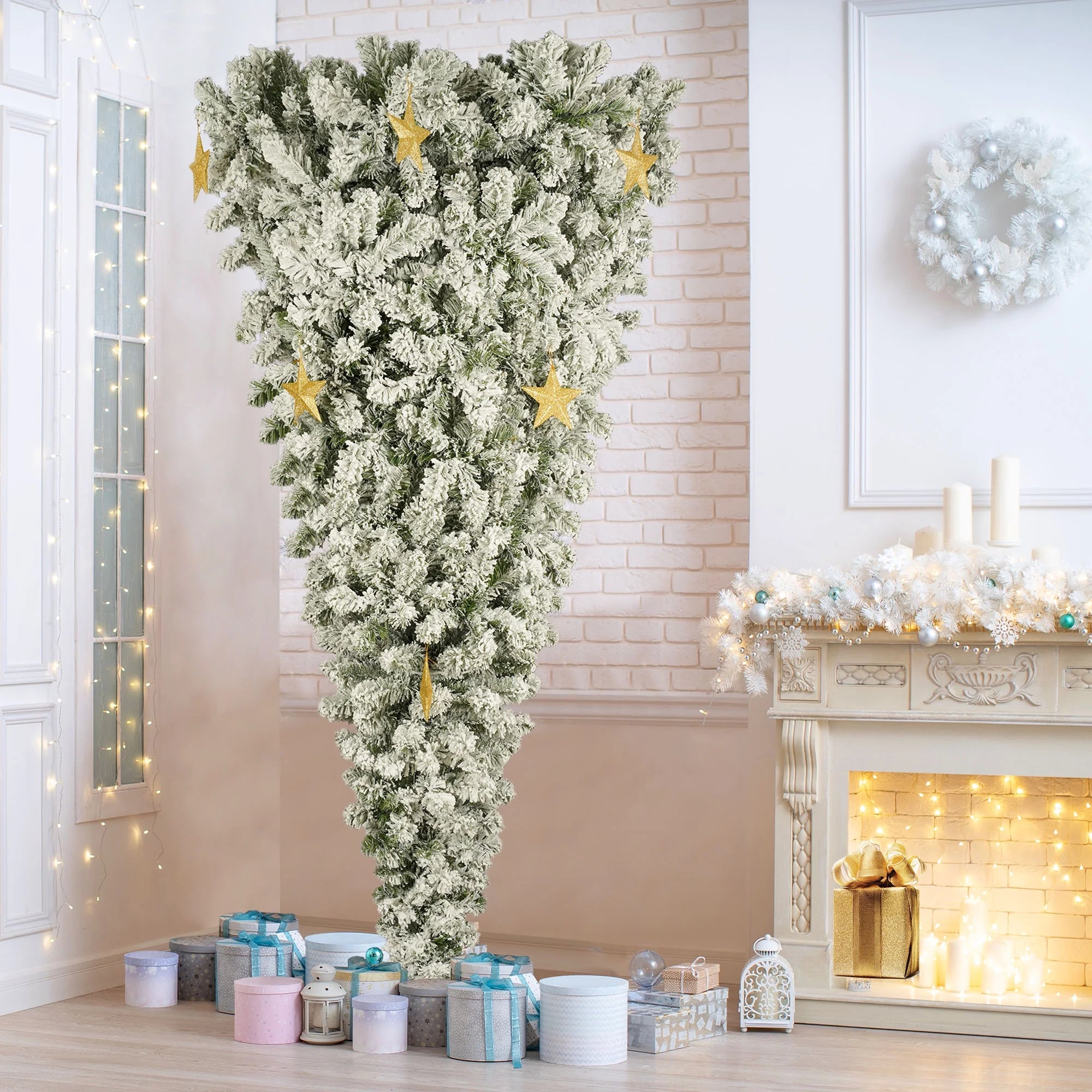 PAPROOS 6FT Prelit Upside Down Christmas Tree with 360 LED Lights U9233