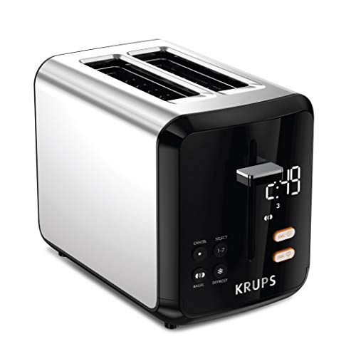 KRUPS: Express 2 Slice Toaster Stainless Steel Toaster with Wide Slots, Includes Dust Lid & Crumb Tray, Defrost, Reheat, 7 Browning Levels, Stainless Steel