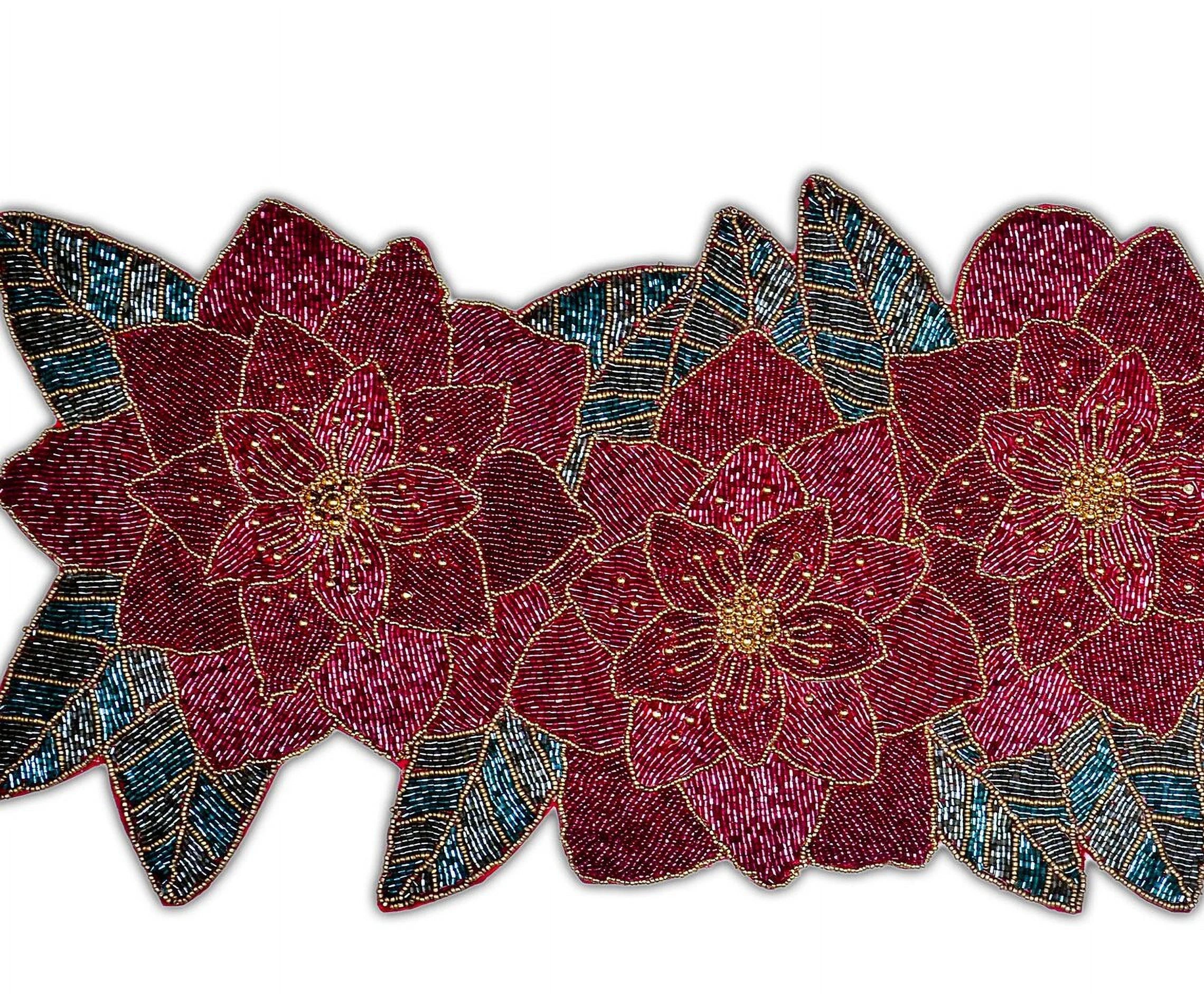 Handmade Beaded Christmas Floral Table Runner 13x36 Inch H72904