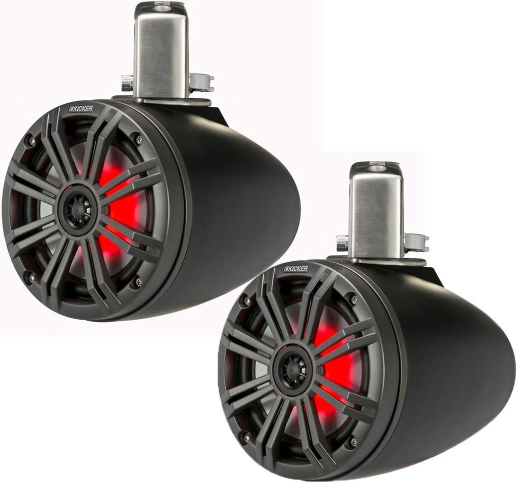 Pair Kicker 45KMTC65 6.5" 390w Marine Wakeboard Tower Speakers w/LED's KMTC65