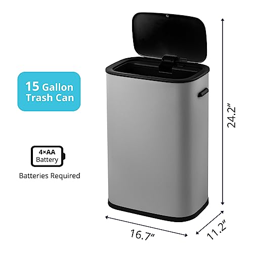 60L Dual Trash Can and Recycling Bin, Stainless Steel, Open Top O1697