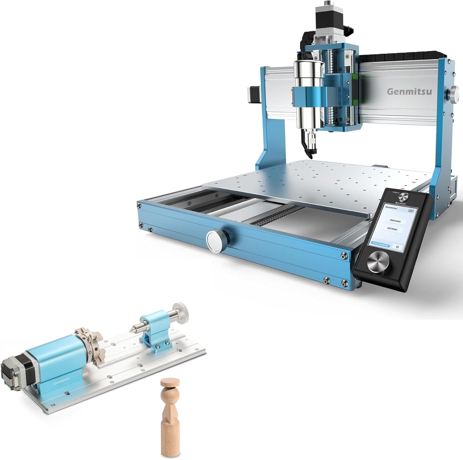 Genmitsu 3030-PROVer MAX CNC Router Machine + 4th Axis Rotary Module Kit, 4 Jaw Chuck, 10:1 Speed Reducer, Clamped Range: Length 10-200mm