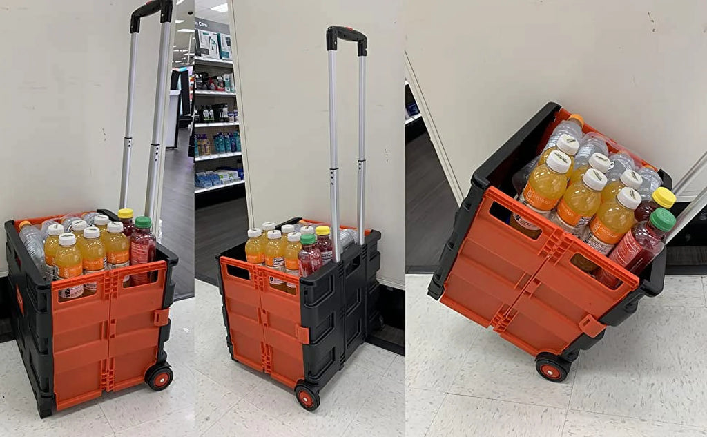 WS-Red Folding Shopping Cart Portable Utility Trolley with Wheels U753008