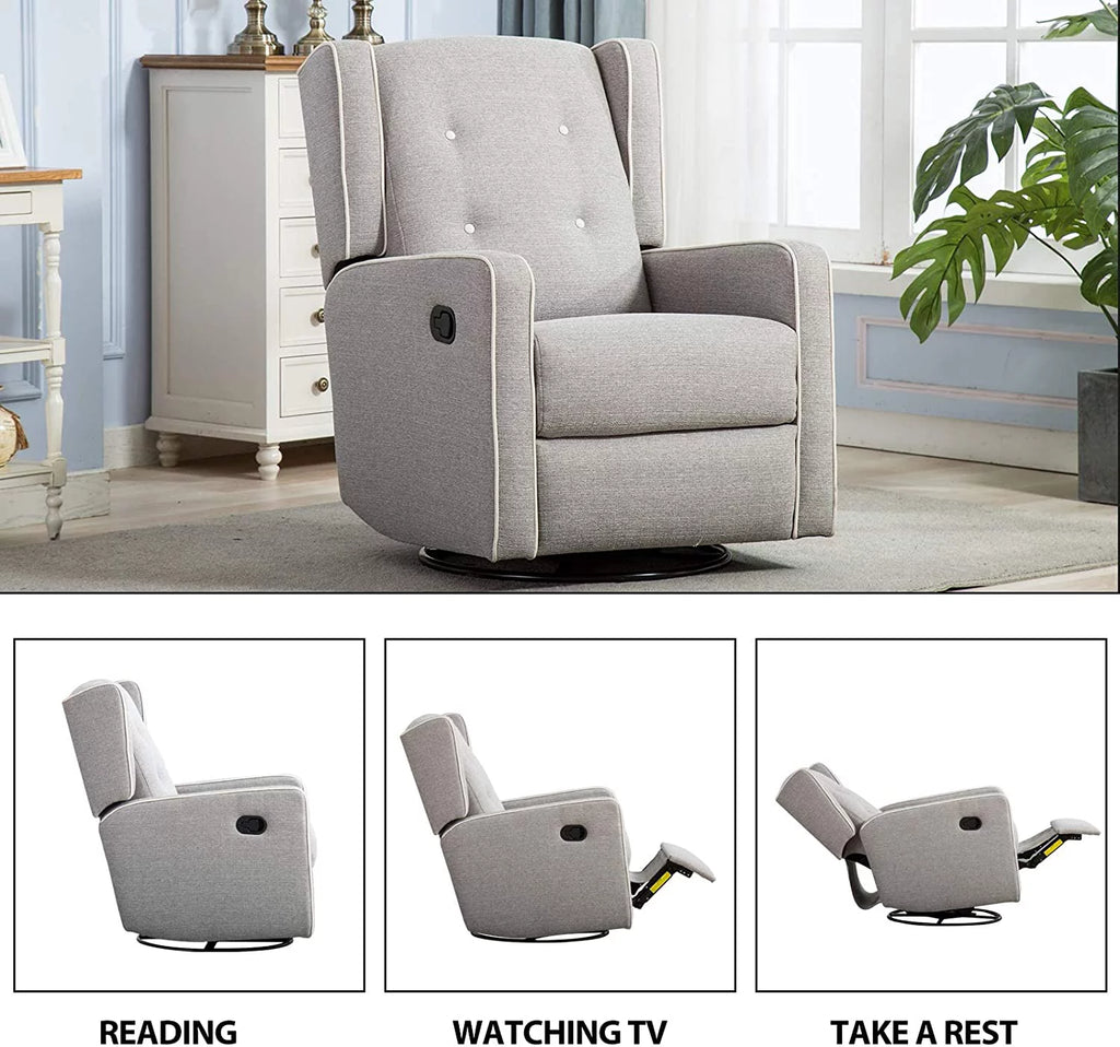 Bonzy Home Swivel Rocker Recliner Chair, Gray R713299