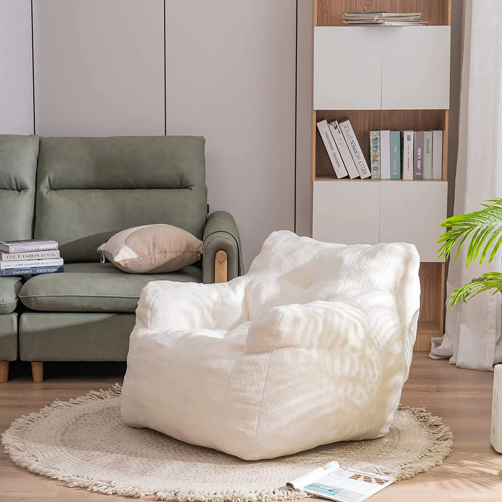 Sumdeal Soft Tufted Foam Bean Bag Chair for Adults, Ivory W376268