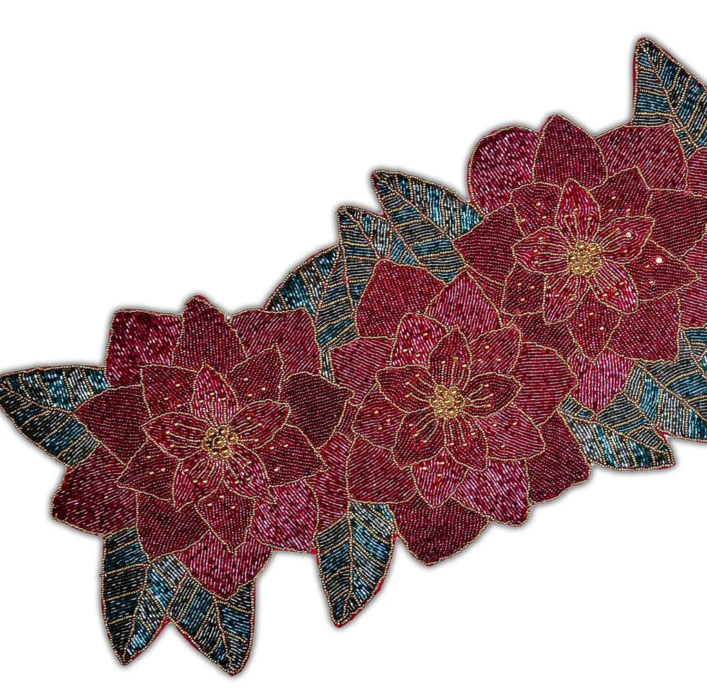 Handmade Beaded Christmas Floral Table Runner 13x36 Inch H72904