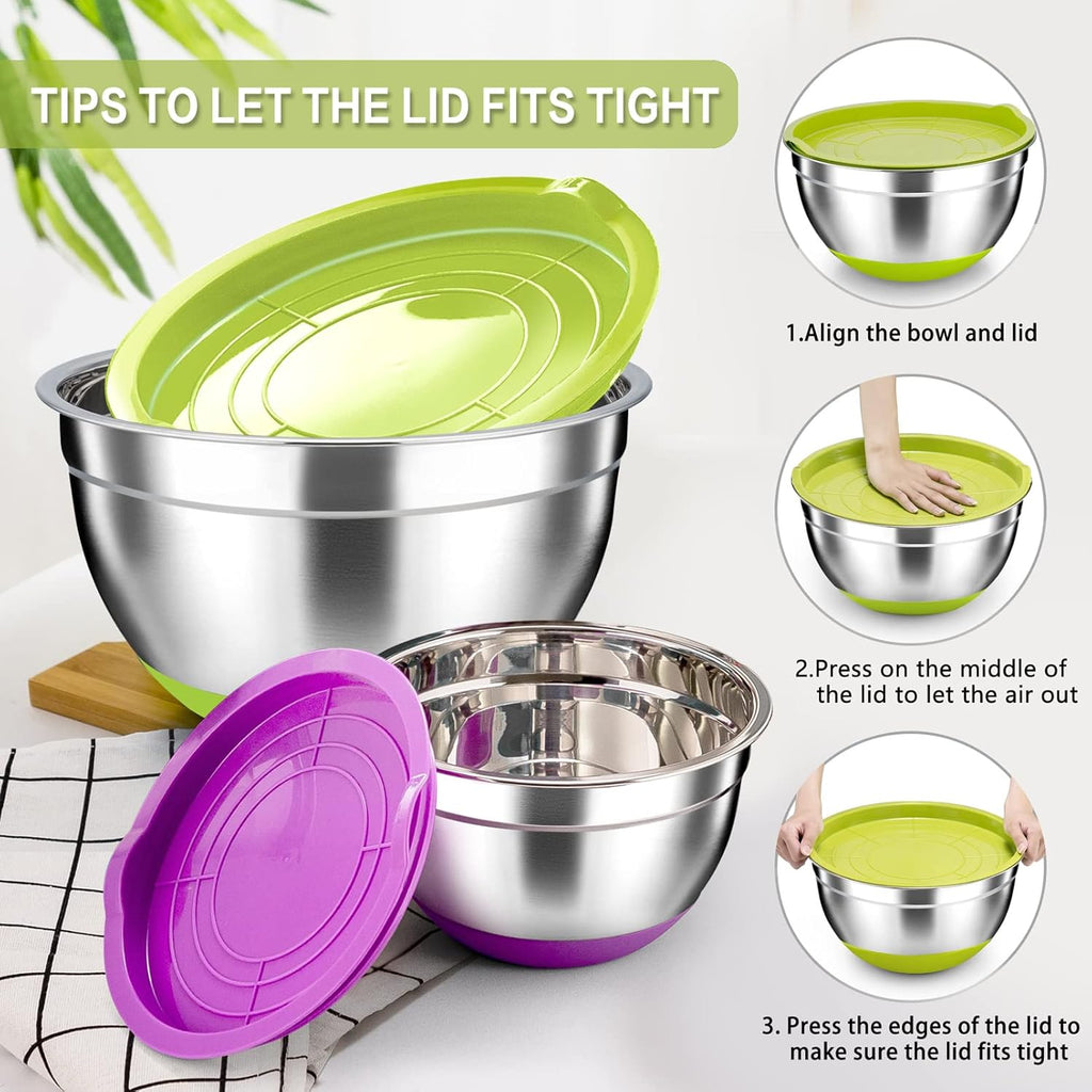 TeamFar Stainless Steel Mixing Bowls with Airtight Lids, Set of 6 Z330395
