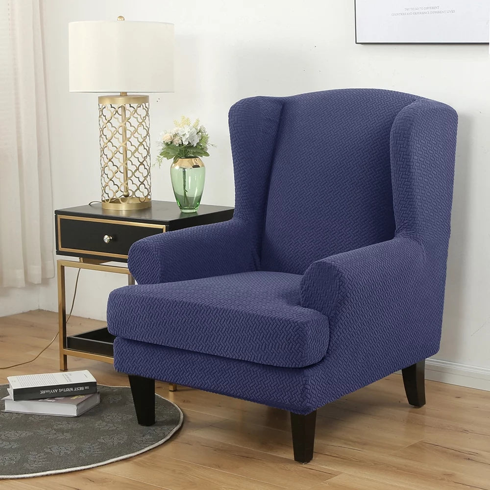 Jacquard Wingback Chair Covers, 2 Piece Stretch Slipcovers I946