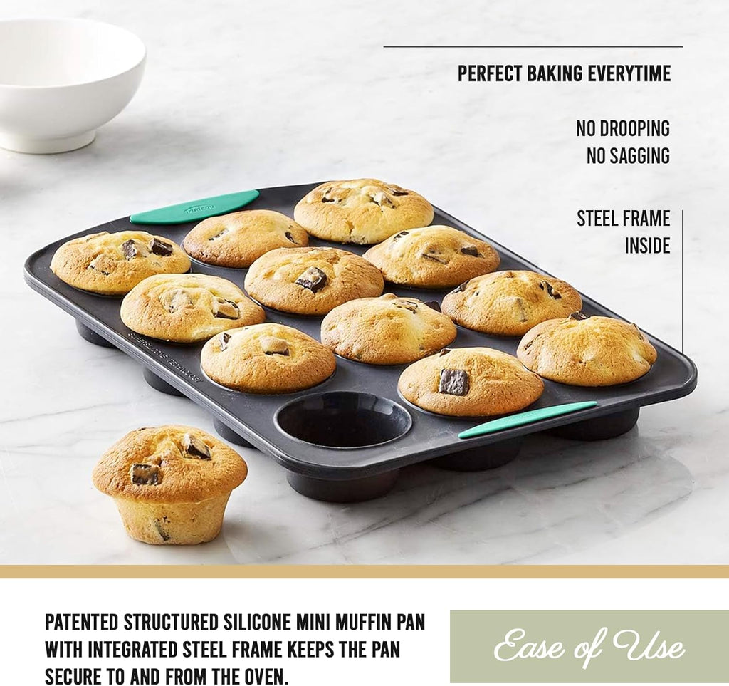 Trudeau Silicone Muffin Pan, 12 Cup, Grey/Mint L742531