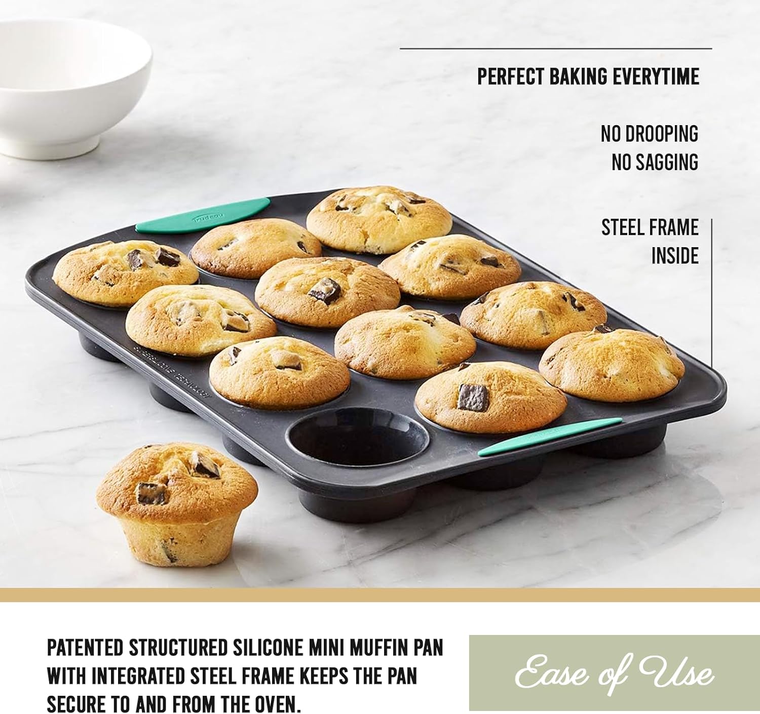 Trudeau Silicone Muffin Pan, 12 Cup, Grey/Mint L742531