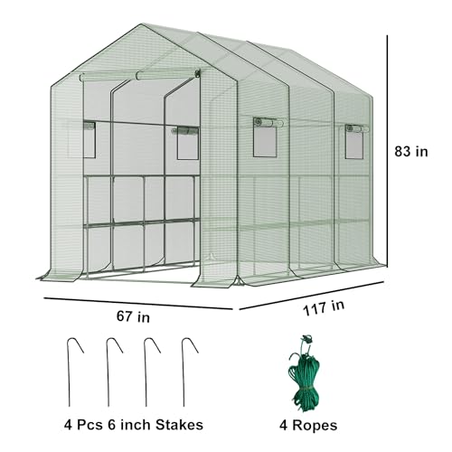 Walk-in Greenhouse 56x28x76 inch with Roll-Up Zipper and Shelves Z47335