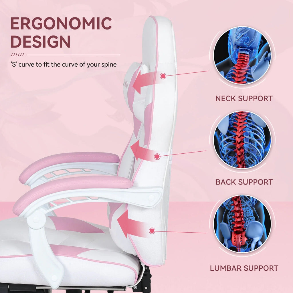 ELECWISH Gaming Chair Adjustable Lumbar Support Swivel Office Chair, Pink T526