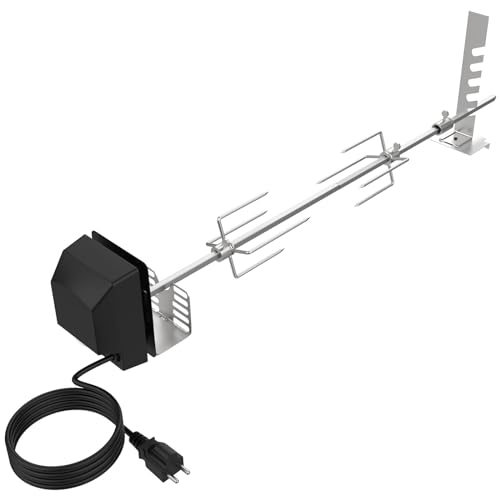 Universal BBQ Rotisserie Grill Kit for Most 2- to 6-Burner Grills, UL Certificated BBQ Rotisserie Motor Kit w/ 120V 4W Motor, 28" Spit Rod, 2 x 4 Forks, Complete Holders Replacement Parts for Grills