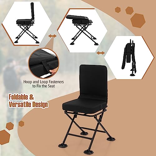 Goplus Hunting Chair 360° Swivel Folding Deer Hunting Chair with Padded Cushion, Black F10718
