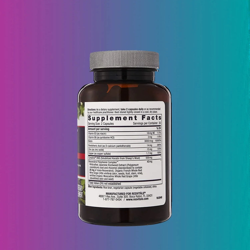 ResVitale Keratin Hair Enhance - Keratin Complex for Hair, Skin and Nails - 60 Veggie Caps W4213