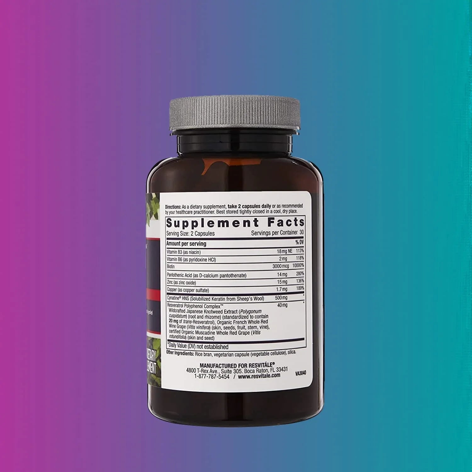 ResVitale Keratin Hair Enhance - Keratin Complex for Hair, Skin and Nails - 60 Veggie Caps W4213