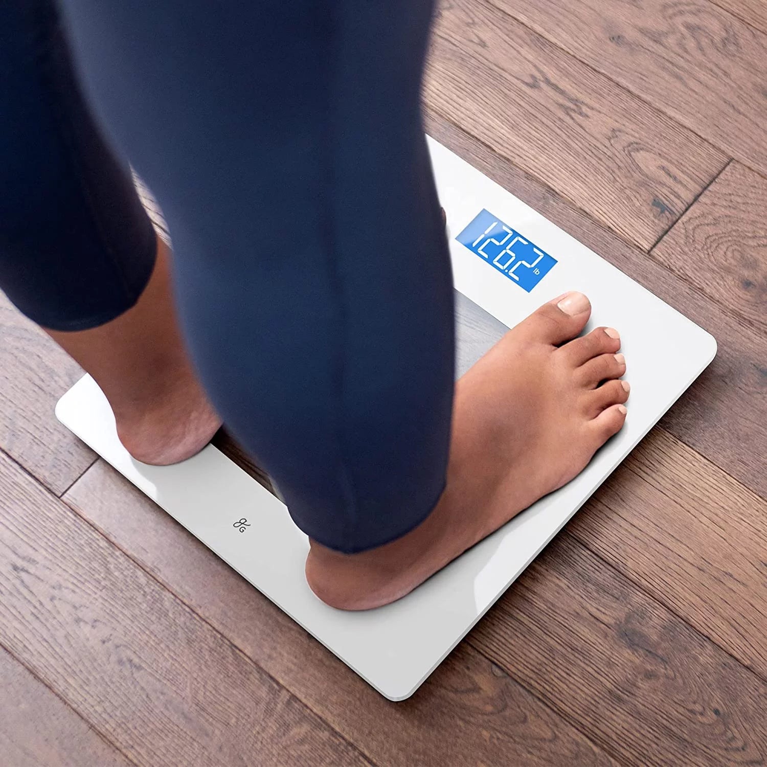 Greater Goods Digital Bathroom Scale, White Glass Body Weight Scale J41939