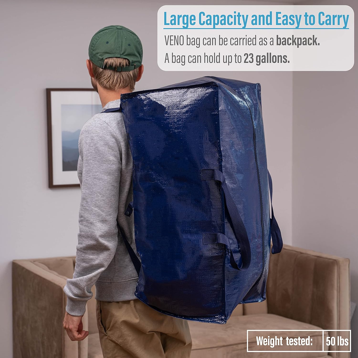 VENO 12 Pack Heavy-Duty Moving Bags with Backpack Straps and Label Pocket V563911