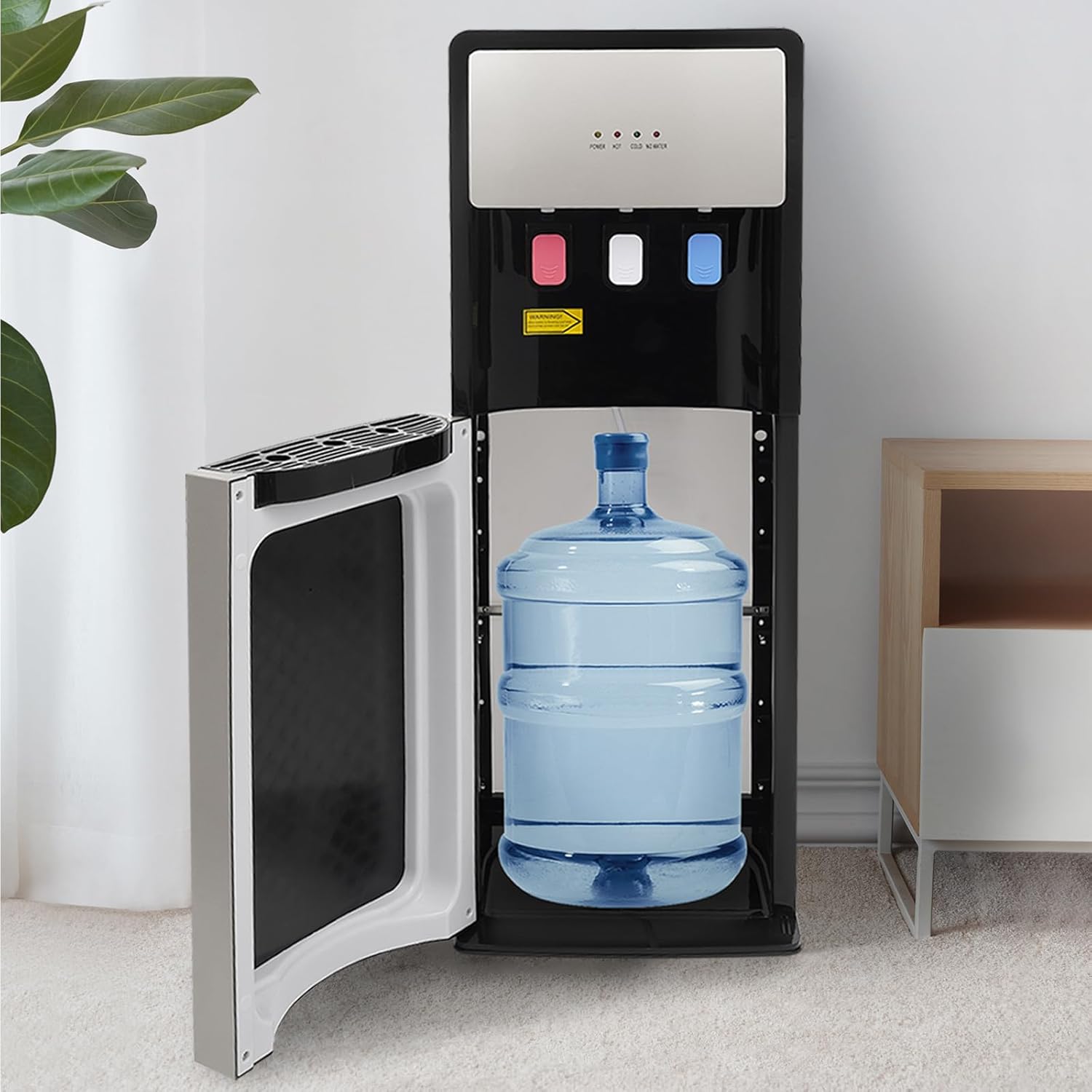Bottom Loading Water Cooler Dispenser Hot Cold with Storage Cabinet Child Safety Lock Silver Grey P503862
