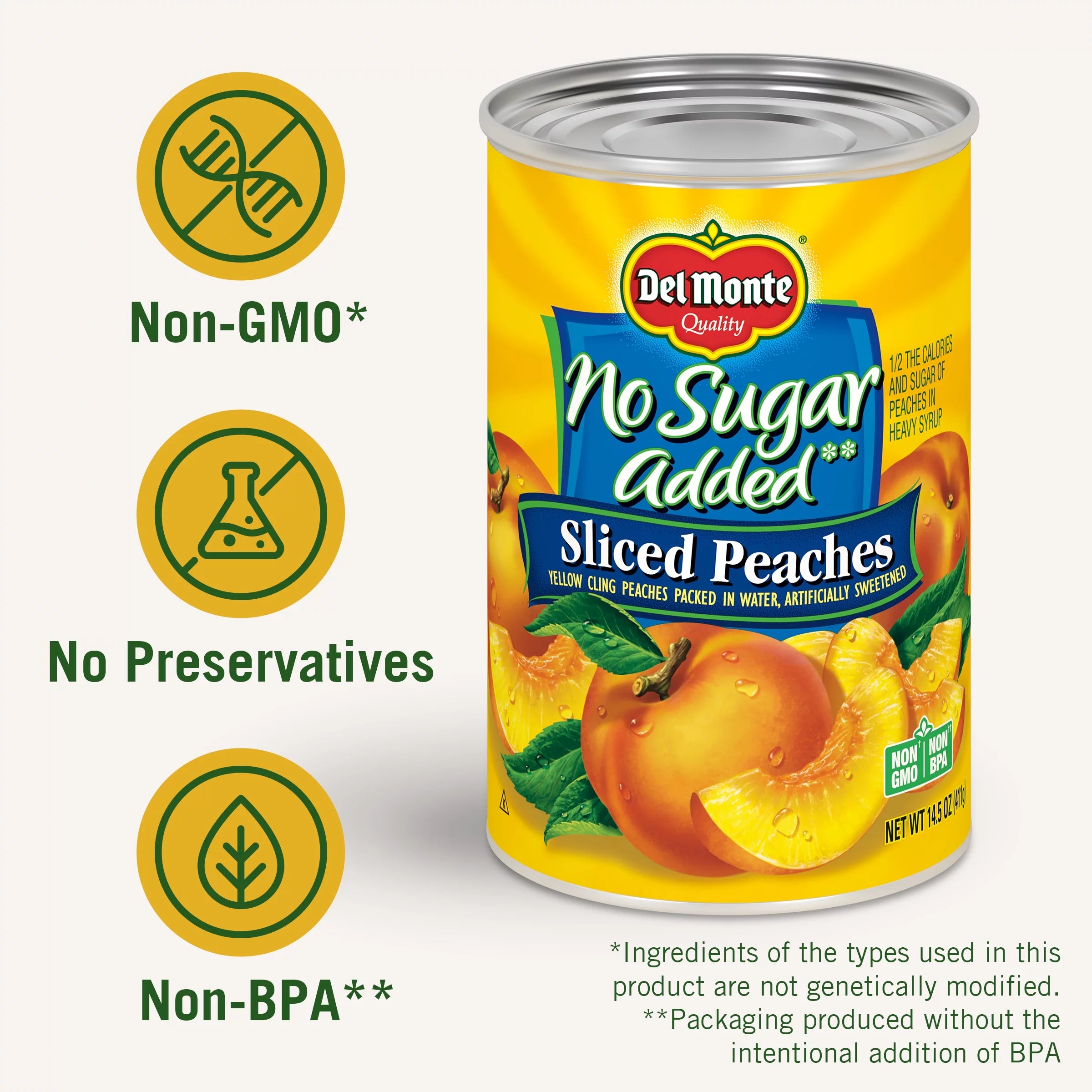 Del Monte Sliced Peaches, No Sugar Added, 14.5 oz, 6 Pack Q2635
