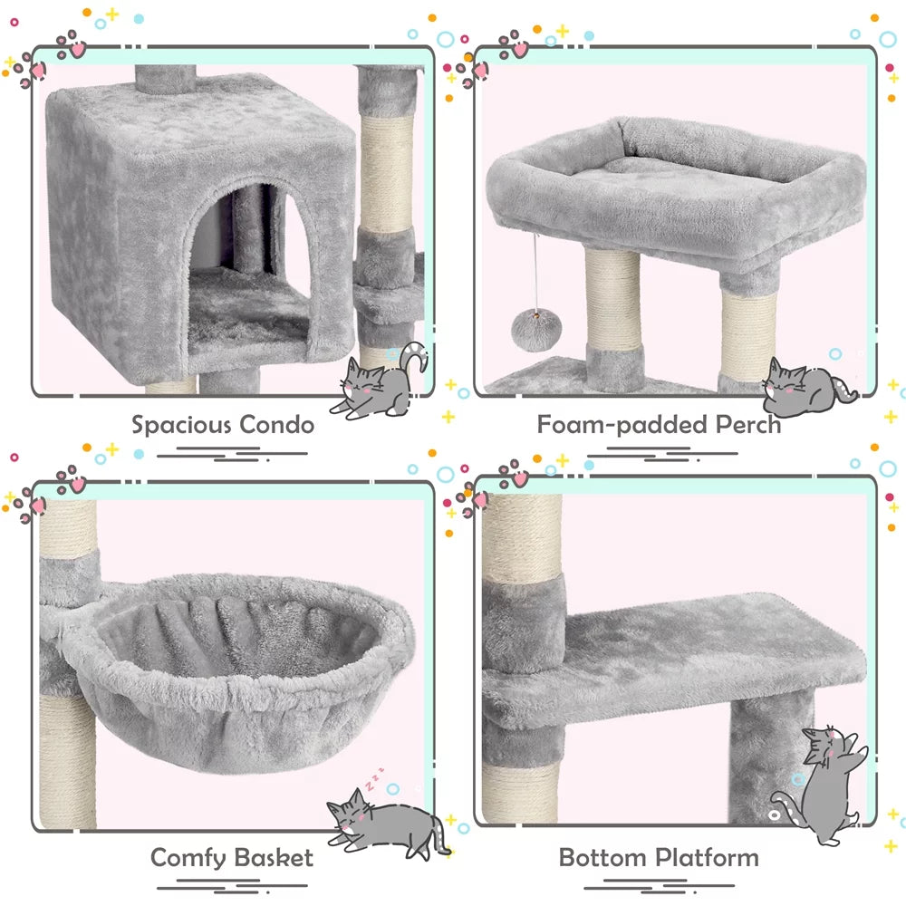 Topeakmart 38" Cat Tree with Condo Perch Basket Scratchers, Light Gray I7770
