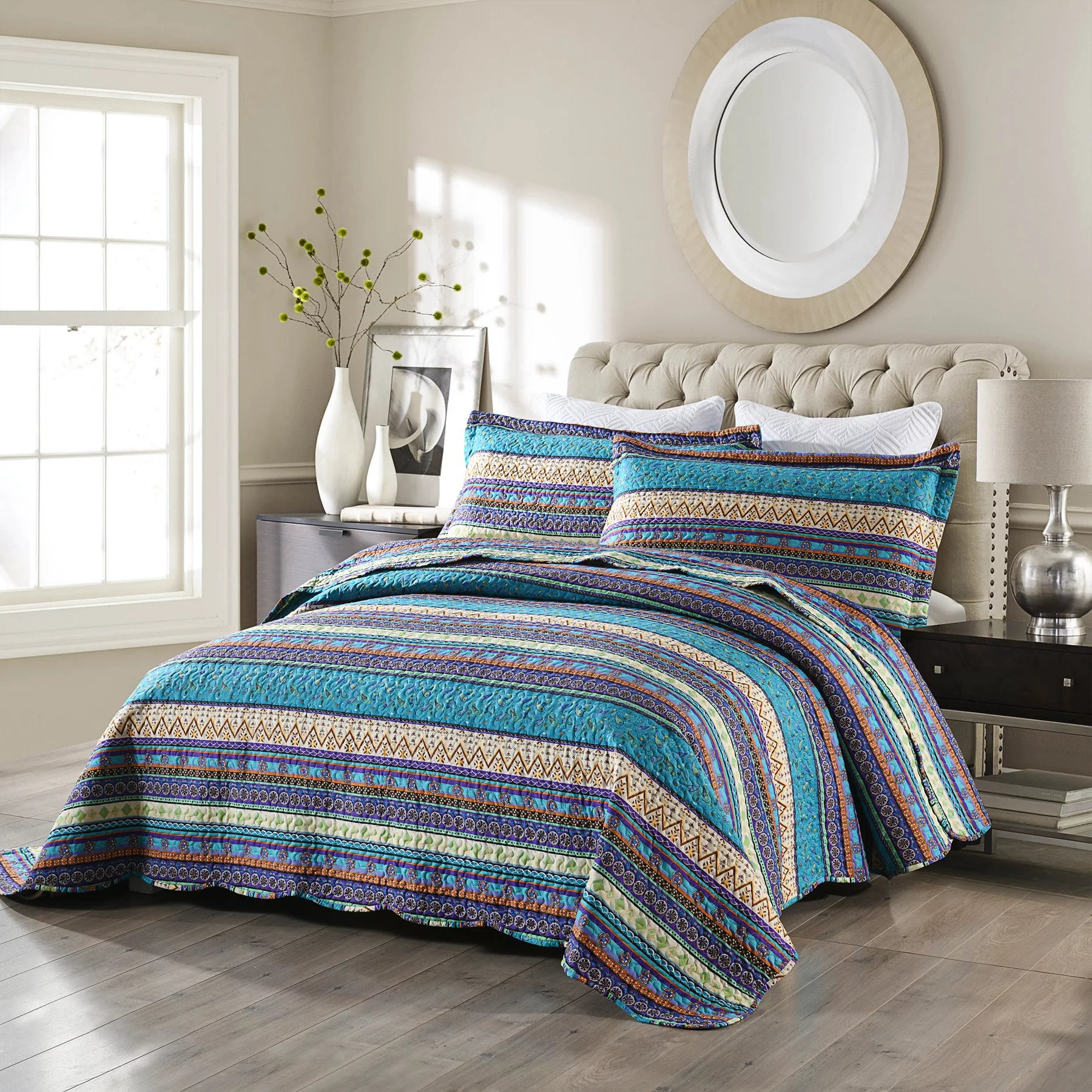 MarCielo 3 Piece Bohemian Lightweight King Size Quilt Set U79527