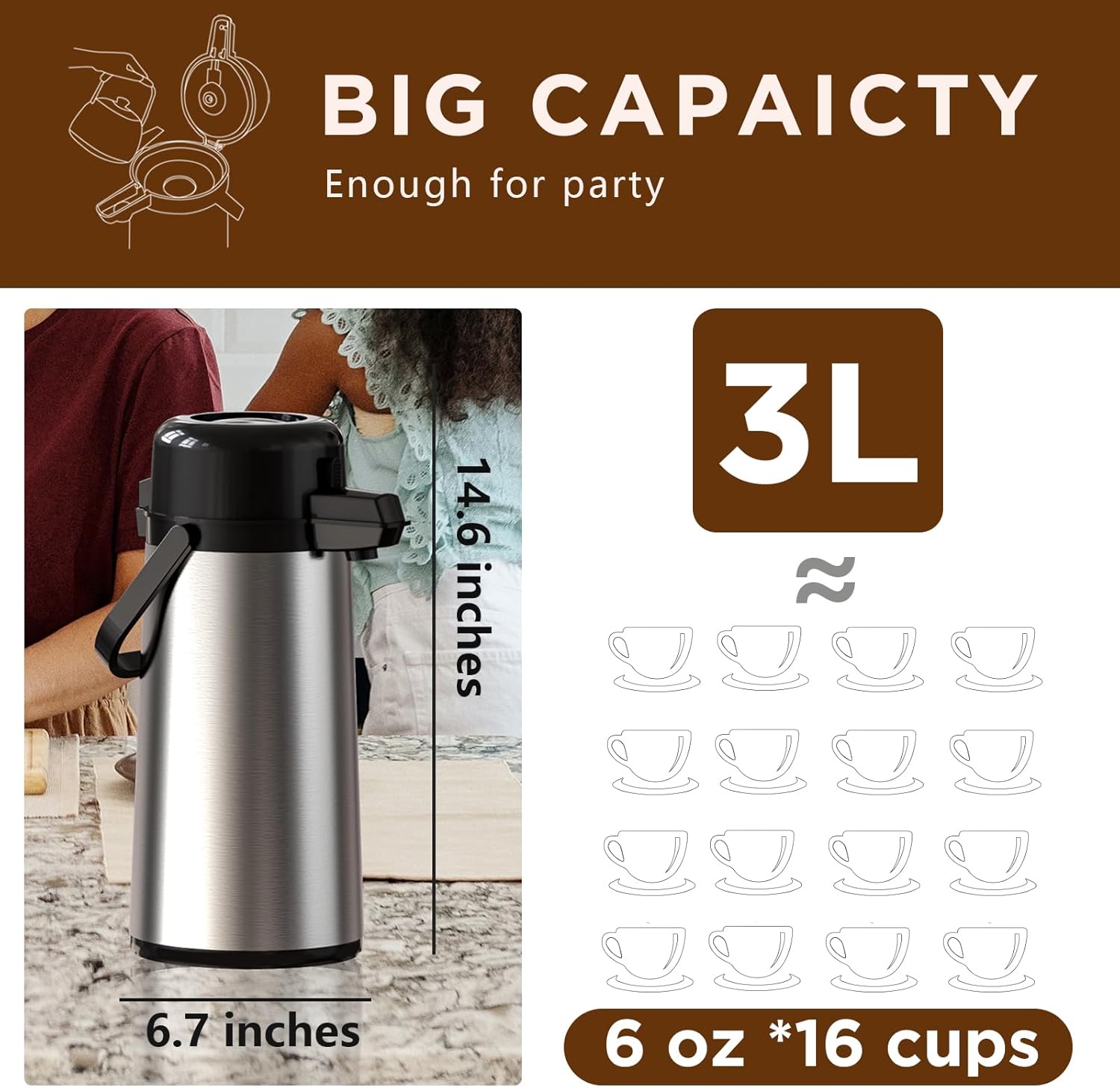 102oz Stainless Steel Airpot Coffee Dispenser with Pump J370