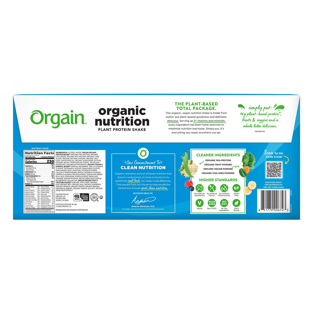 Orgain Organic Vegan Protein Shake, Vanilla Bean, 11oz, 12ct M15442