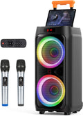 JYX Karaoke Machine with 2 Wireless Microphones for Adults, 8" Big Bluetooth Party Speaker with 500W Peak Power,PA System with DJ Light, Rolling Wheels and Trolley,Perfect for Outdoor