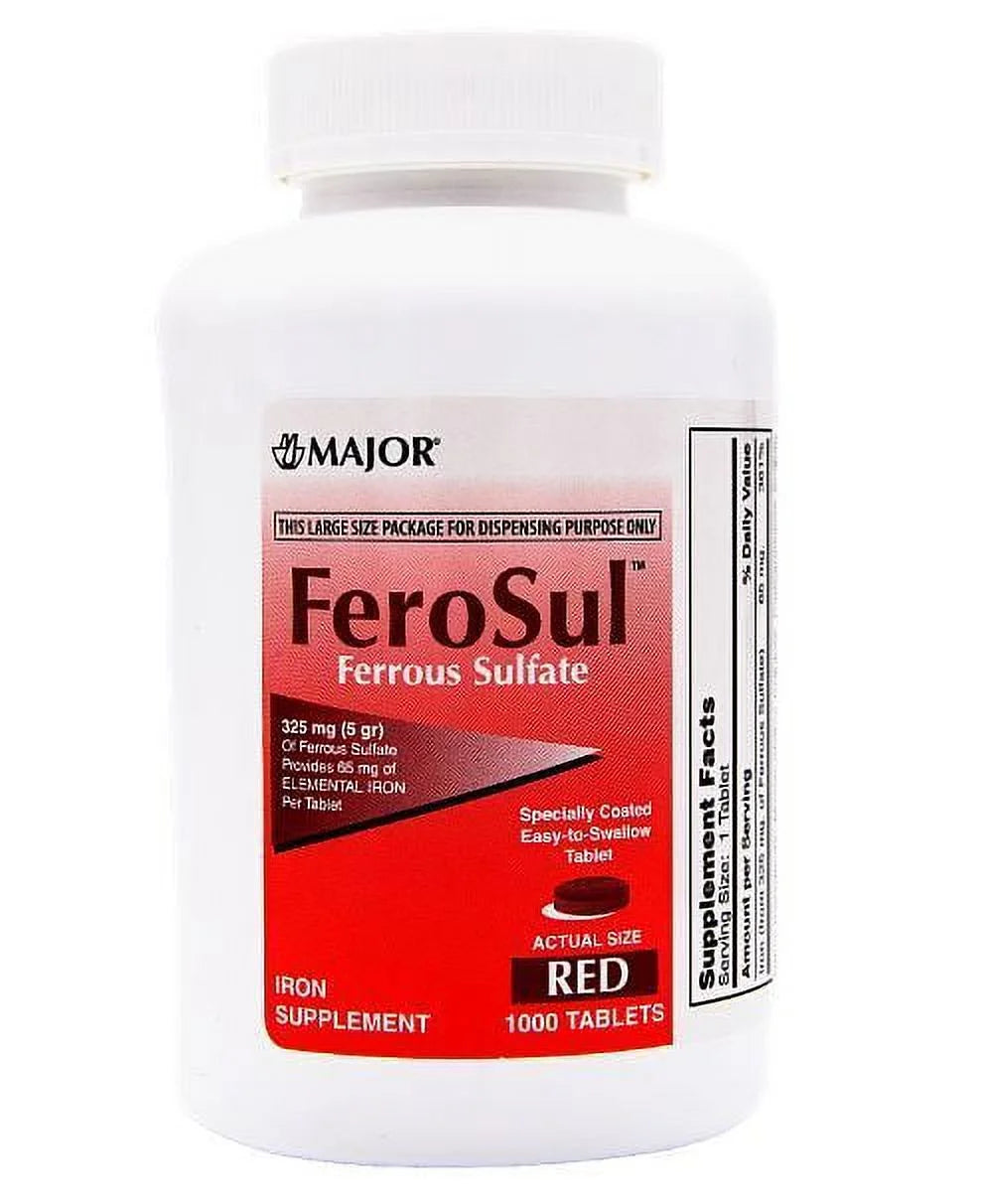 FeroSul Ferrous Sulfate Iron Supplement 325 mg - 1000 Red Tablets